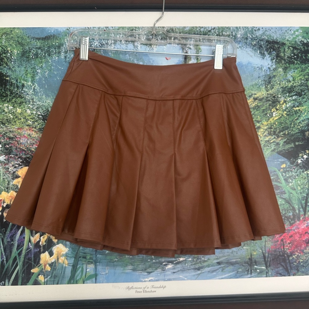 Aerie Luxe Brown faux leather Pleated Women's Skirt
